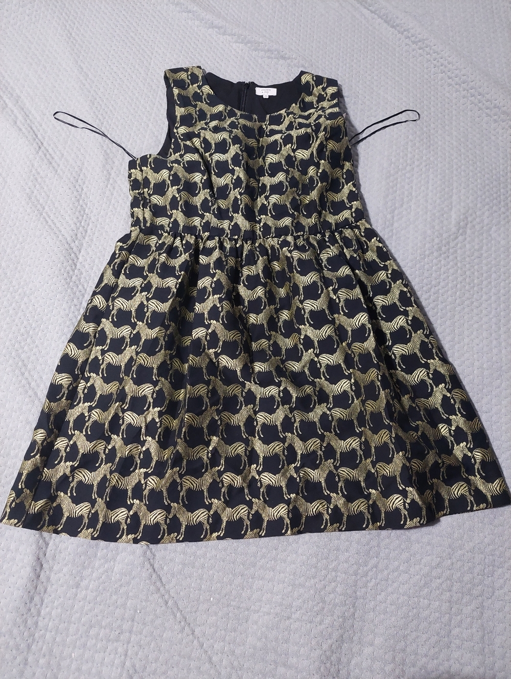 Crown & Ivy Womens Black and Gold Zebra Jacquard Party Dress